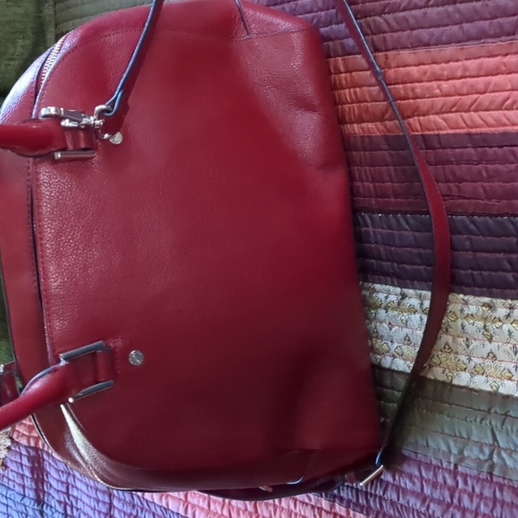 DANIER* lg red soft genuine leather crossbody multi pouch double zippered bag - Picture 5 of 17